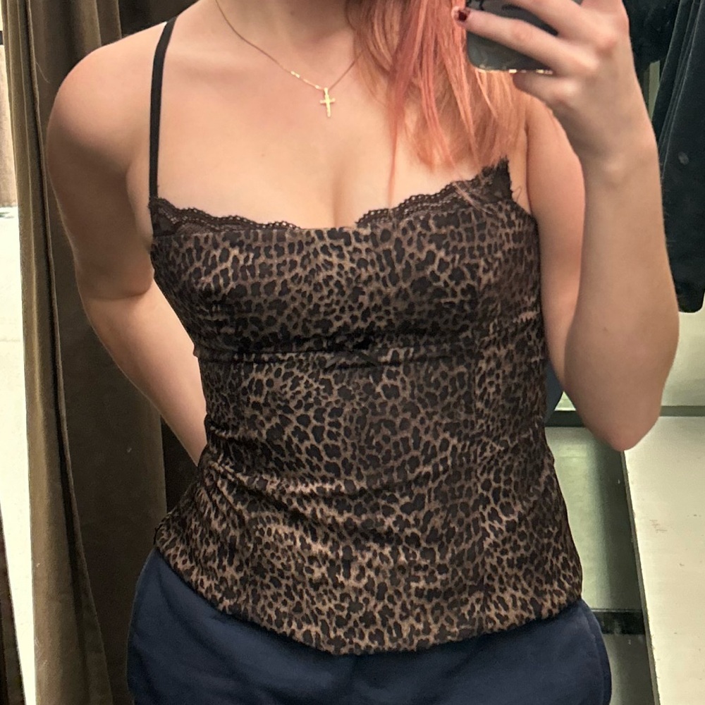 Zara Leopard Cheetah Print Lace Tank Top